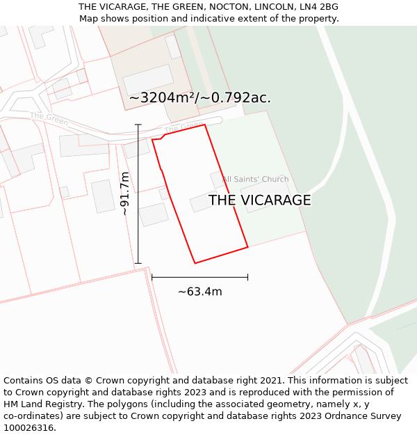 THE VICARAGE, THE GREEN, NOCTON, LINCOLN, LN4 2BG: Plot and title map