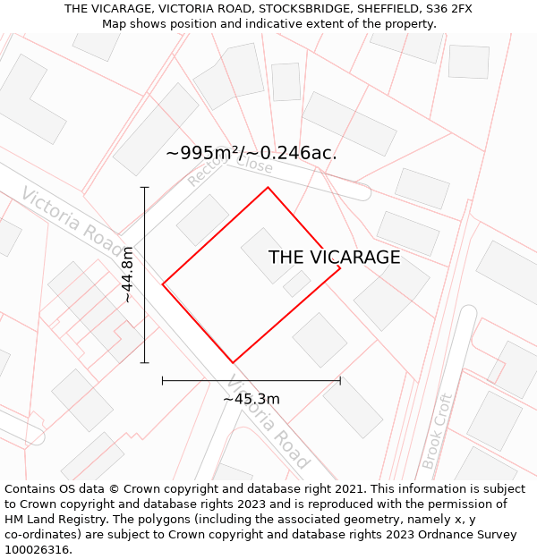 THE VICARAGE, VICTORIA ROAD, STOCKSBRIDGE, SHEFFIELD, S36 2FX: Plot and title map