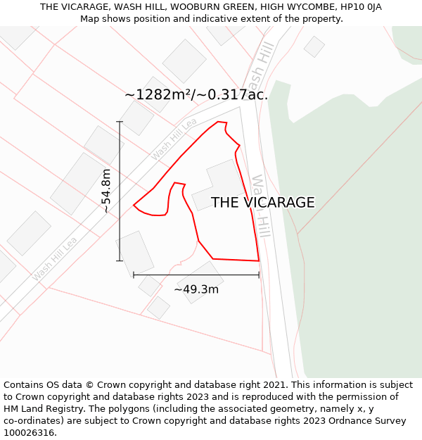 THE VICARAGE, WASH HILL, WOOBURN GREEN, HIGH WYCOMBE, HP10 0JA: Plot and title map