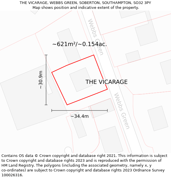 THE VICARAGE, WEBBS GREEN, SOBERTON, SOUTHAMPTON, SO32 3PY: Plot and title map