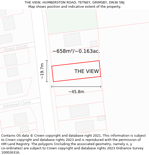 THE VIEW, HUMBERSTON ROAD, TETNEY, GRIMSBY, DN36 5NJ: Plot and title map
