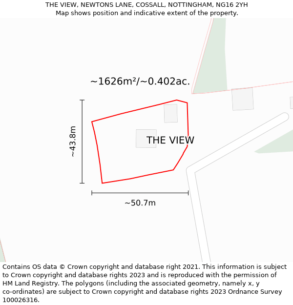 THE VIEW, NEWTONS LANE, COSSALL, NOTTINGHAM, NG16 2YH: Plot and title map