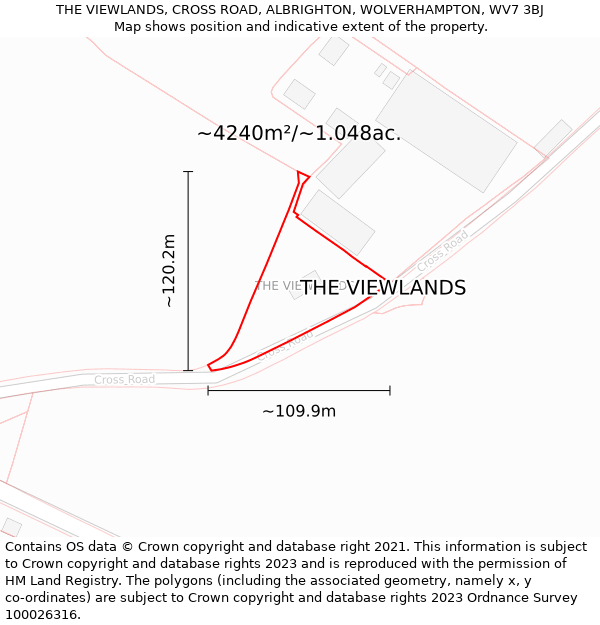 THE VIEWLANDS, CROSS ROAD, ALBRIGHTON, WOLVERHAMPTON, WV7 3BJ: Plot and title map