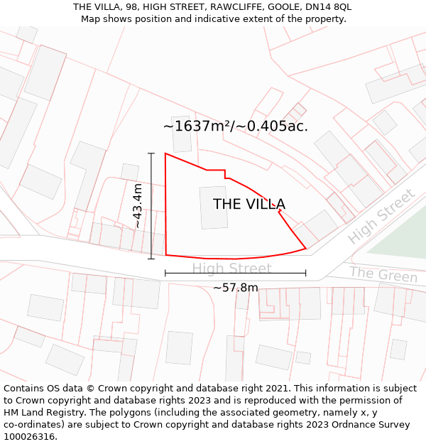 THE VILLA, 98, HIGH STREET, RAWCLIFFE, GOOLE, DN14 8QL: Plot and title map