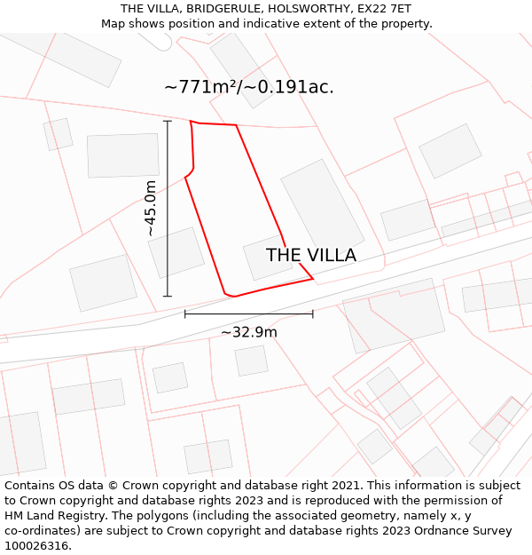 THE VILLA, BRIDGERULE, HOLSWORTHY, EX22 7ET: Plot and title map