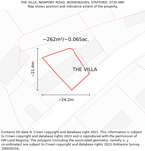 THE VILLA, NEWPORT ROAD, WOODSEAVES, STAFFORD, ST20 0NP: Plot and title map