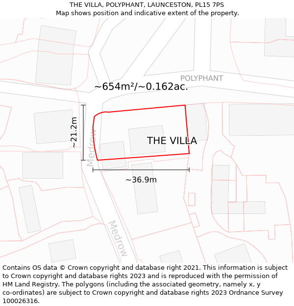 THE VILLA, POLYPHANT, LAUNCESTON, PL15 7PS: Plot and title map