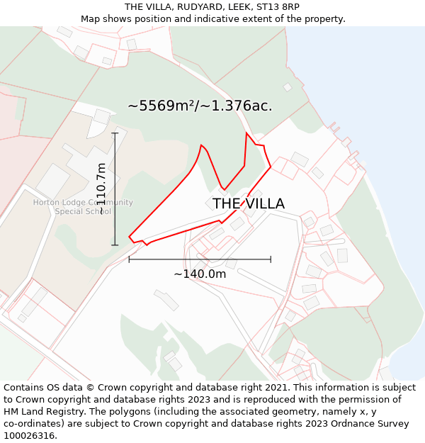 THE VILLA, RUDYARD, LEEK, ST13 8RP: Plot and title map