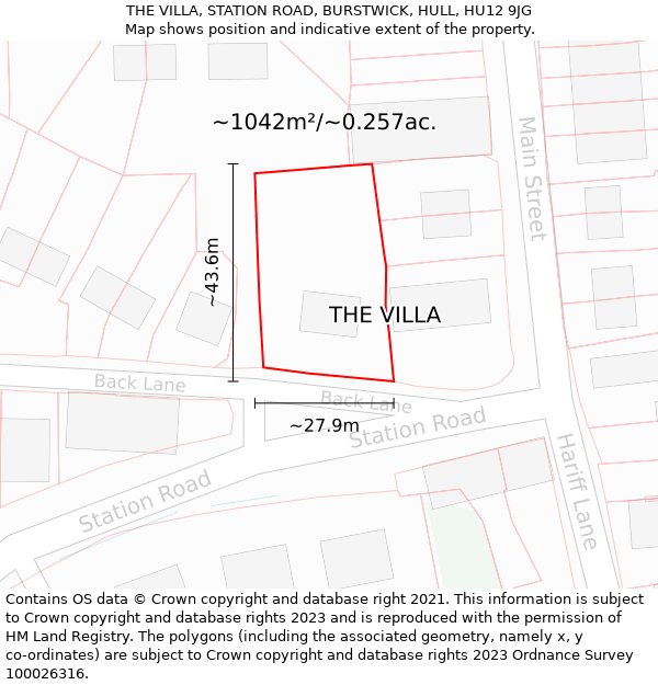 THE VILLA, STATION ROAD, BURSTWICK, HULL, HU12 9JG: Plot and title map