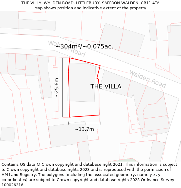 THE VILLA, WALDEN ROAD, LITTLEBURY, SAFFRON WALDEN, CB11 4TA: Plot and title map