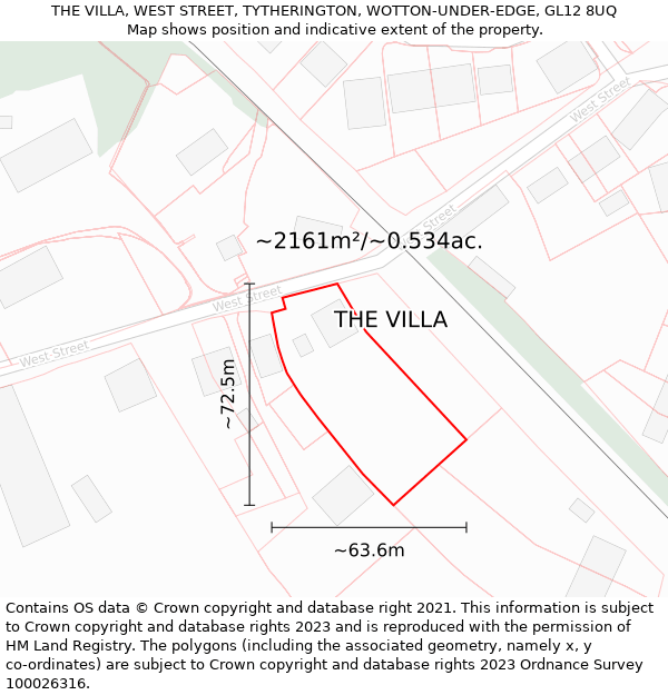 THE VILLA, WEST STREET, TYTHERINGTON, WOTTON-UNDER-EDGE, GL12 8UQ: Plot and title map