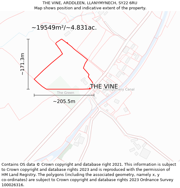 THE VINE, ARDDLEEN, LLANYMYNECH, SY22 6RU: Plot and title map