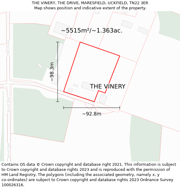 THE VINERY, THE DRIVE, MARESFIELD, UCKFIELD, TN22 3ER: Plot and title map