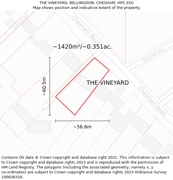 THE VINEYARD, BELLINGDON, CHESHAM, HP5 2XU: Plot and title map