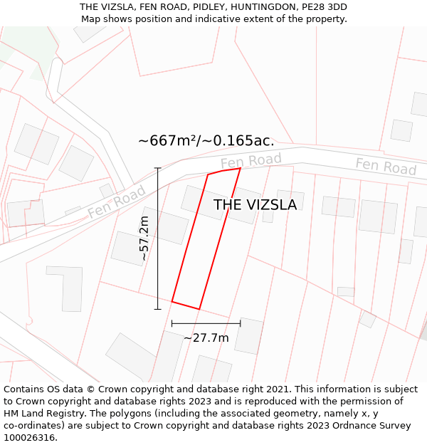 THE VIZSLA, FEN ROAD, PIDLEY, HUNTINGDON, PE28 3DD: Plot and title map