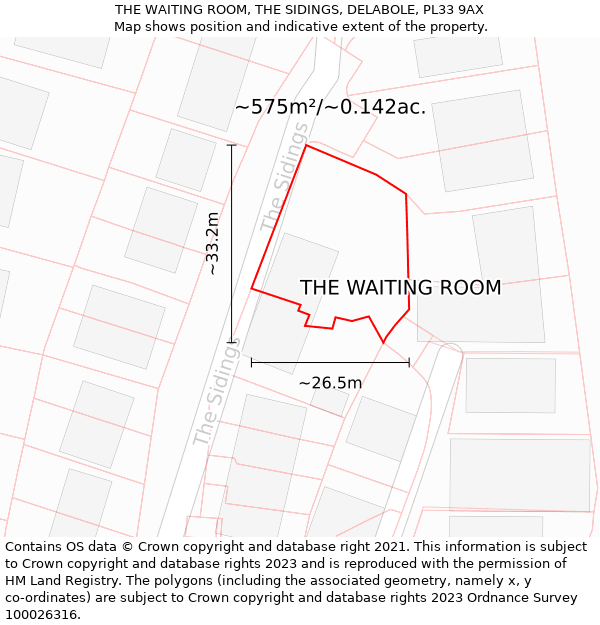 THE WAITING ROOM, THE SIDINGS, DELABOLE, PL33 9AX: Plot and title map