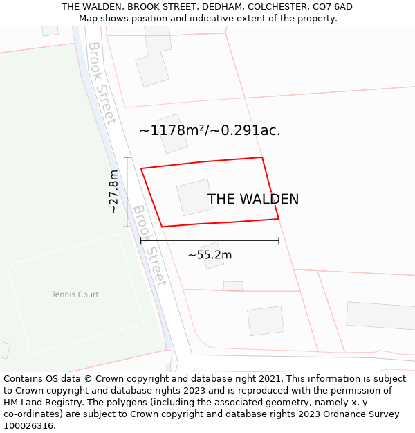 THE WALDEN, BROOK STREET, DEDHAM, COLCHESTER, CO7 6AD: Plot and title map