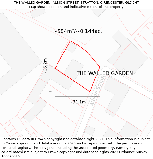 THE WALLED GARDEN, ALBION STREET, STRATTON, CIRENCESTER, GL7 2HT: Plot and title map