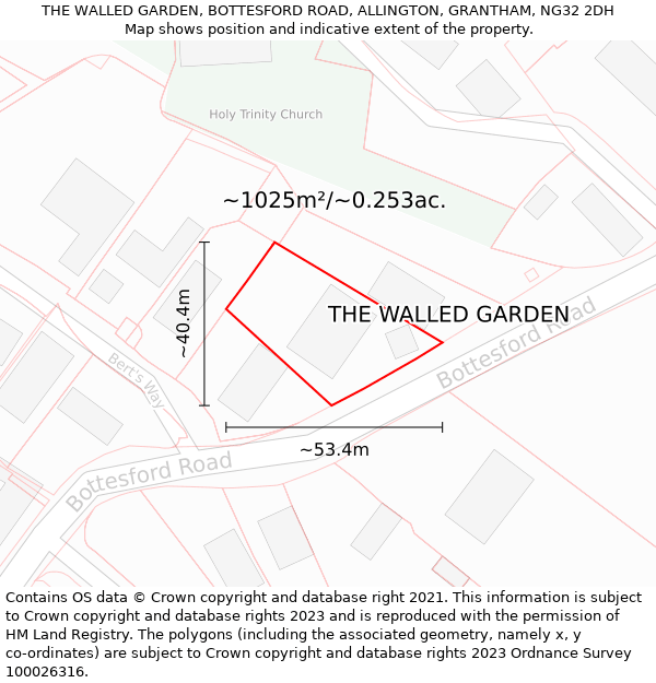THE WALLED GARDEN, BOTTESFORD ROAD, ALLINGTON, GRANTHAM, NG32 2DH: Plot and title map