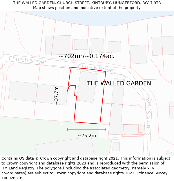 THE WALLED GARDEN, CHURCH STREET, KINTBURY, HUNGERFORD, RG17 9TR: Plot and title map
