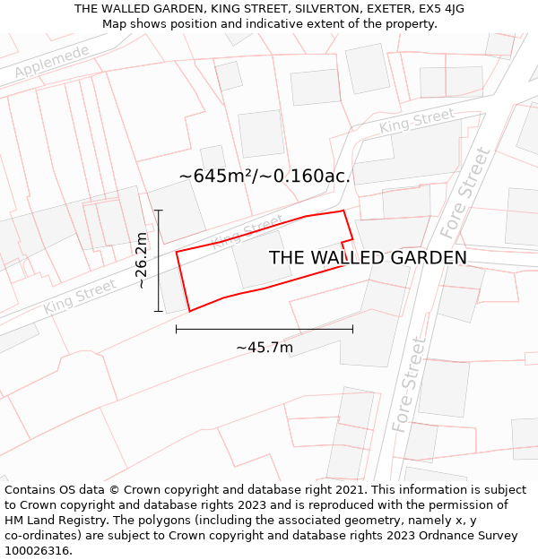 THE WALLED GARDEN, KING STREET, SILVERTON, EXETER, EX5 4JG: Plot and title map