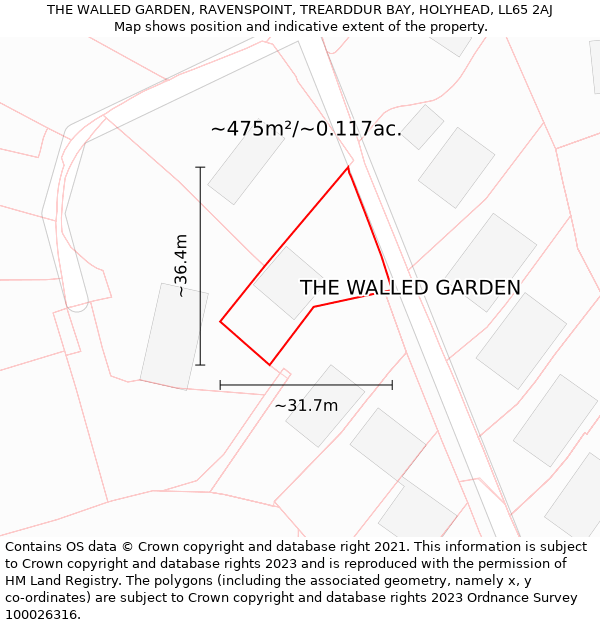 THE WALLED GARDEN, RAVENSPOINT, TREARDDUR BAY, HOLYHEAD, LL65 2AJ: Plot and title map