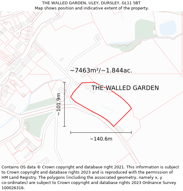 THE WALLED GARDEN, ULEY, DURSLEY, GL11 5BT: Plot and title map