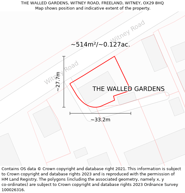 THE WALLED GARDENS, WITNEY ROAD, FREELAND, WITNEY, OX29 8HQ: Plot and title map