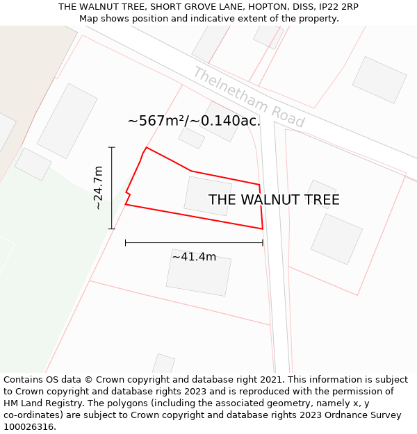 THE WALNUT TREE, SHORT GROVE LANE, HOPTON, DISS, IP22 2RP: Plot and title map