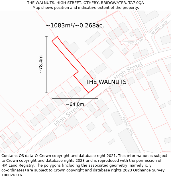 THE WALNUTS, HIGH STREET, OTHERY, BRIDGWATER, TA7 0QA: Plot and title map