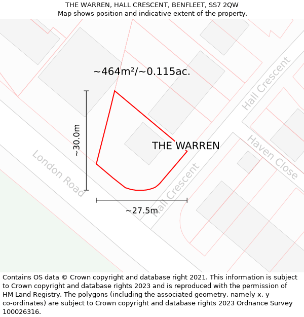 THE WARREN, HALL CRESCENT, BENFLEET, SS7 2QW: Plot and title map