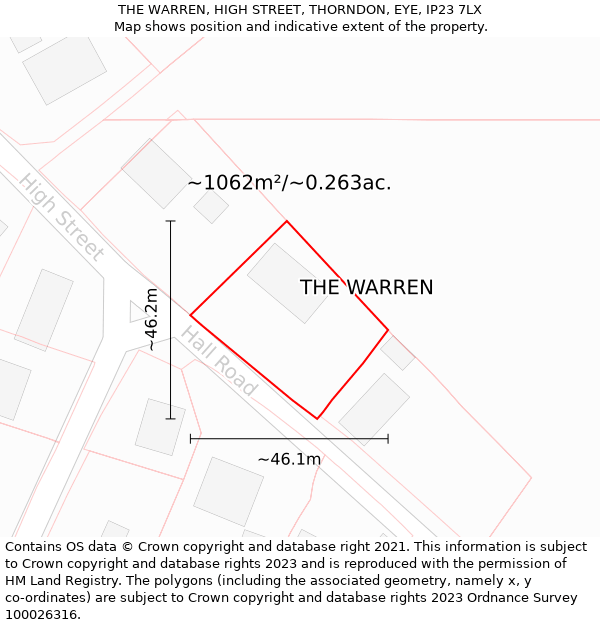 THE WARREN, HIGH STREET, THORNDON, EYE, IP23 7LX: Plot and title map