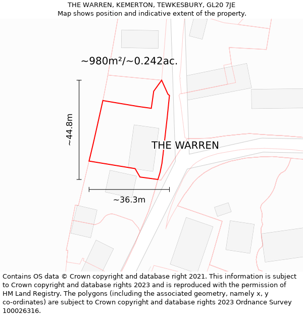 THE WARREN, KEMERTON, TEWKESBURY, GL20 7JE: Plot and title map