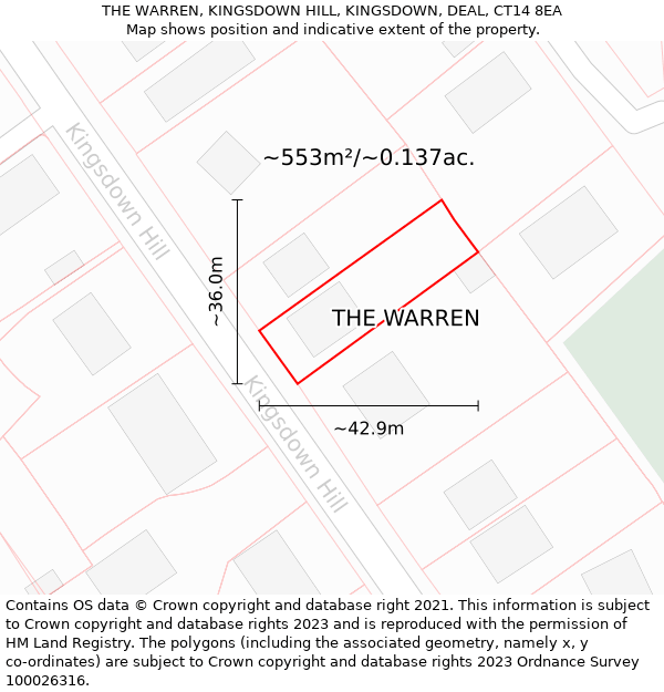 THE WARREN, KINGSDOWN HILL, KINGSDOWN, DEAL, CT14 8EA: Plot and title map