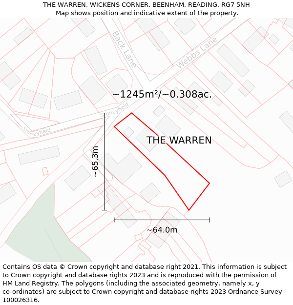 THE WARREN, WICKENS CORNER, BEENHAM, READING, RG7 5NH: Plot and title map