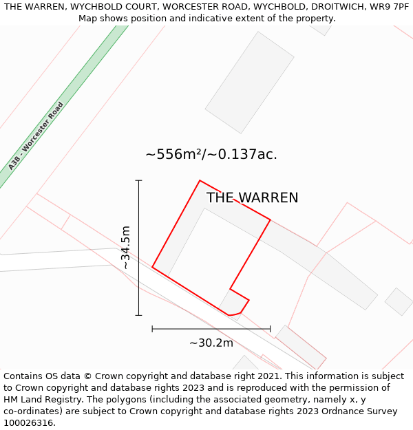 THE WARREN, WYCHBOLD COURT, WORCESTER ROAD, WYCHBOLD, DROITWICH, WR9 7PF: Plot and title map