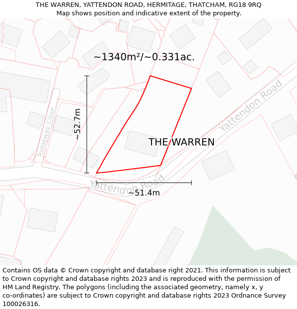 THE WARREN, YATTENDON ROAD, HERMITAGE, THATCHAM, RG18 9RQ: Plot and title map