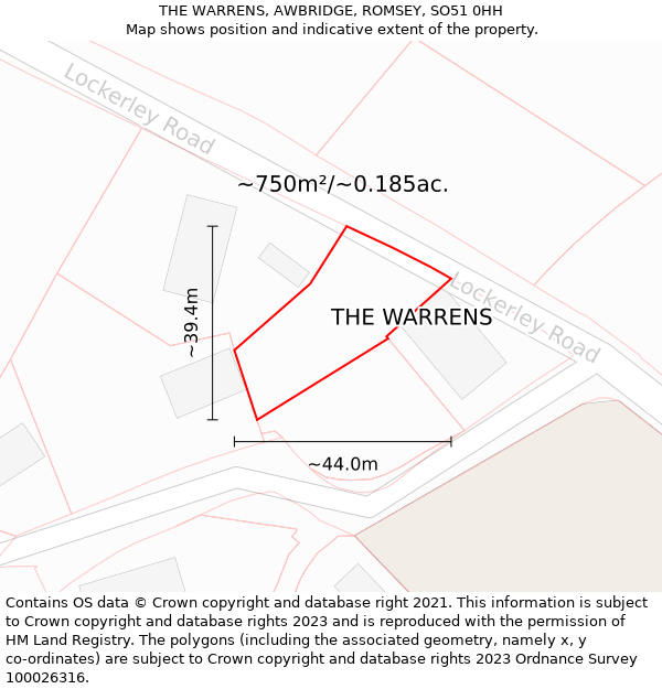 THE WARRENS, AWBRIDGE, ROMSEY, SO51 0HH: Plot and title map