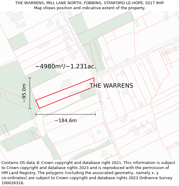 THE WARRENS, MILL LANE NORTH, FOBBING, STANFORD-LE-HOPE, SS17 9HP: Plot and title map