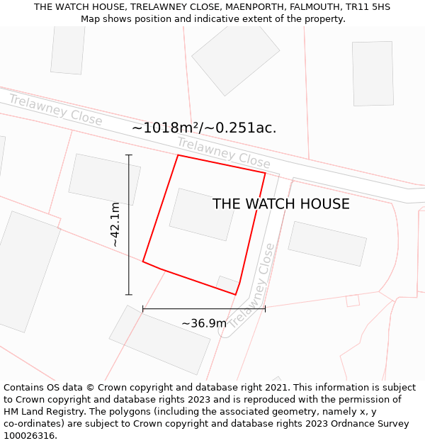THE WATCH HOUSE, TRELAWNEY CLOSE, MAENPORTH, FALMOUTH, TR11 5HS: Plot and title map