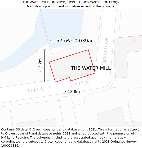 THE WATER MILL, LINDRICK, TICKHILL, DONCASTER, DN11 9QY: Plot and title map