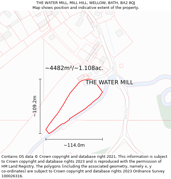 THE WATER MILL, MILL HILL, WELLOW, BATH, BA2 8QJ: Plot and title map