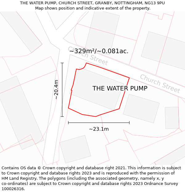 THE WATER PUMP, CHURCH STREET, GRANBY, NOTTINGHAM, NG13 9PU: Plot and title map