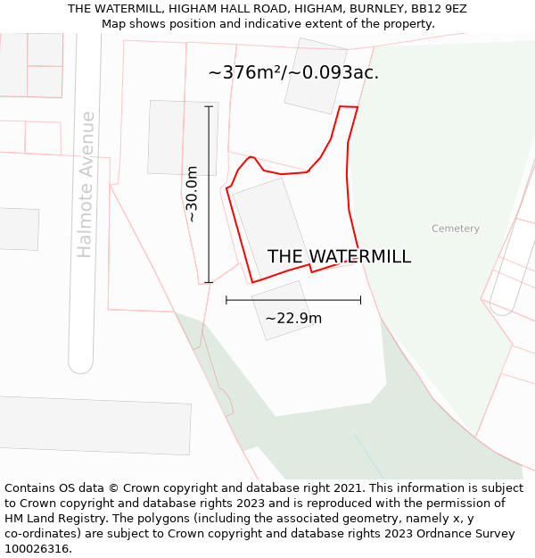 THE WATERMILL, HIGHAM HALL ROAD, HIGHAM, BURNLEY, BB12 9EZ: Plot and title map