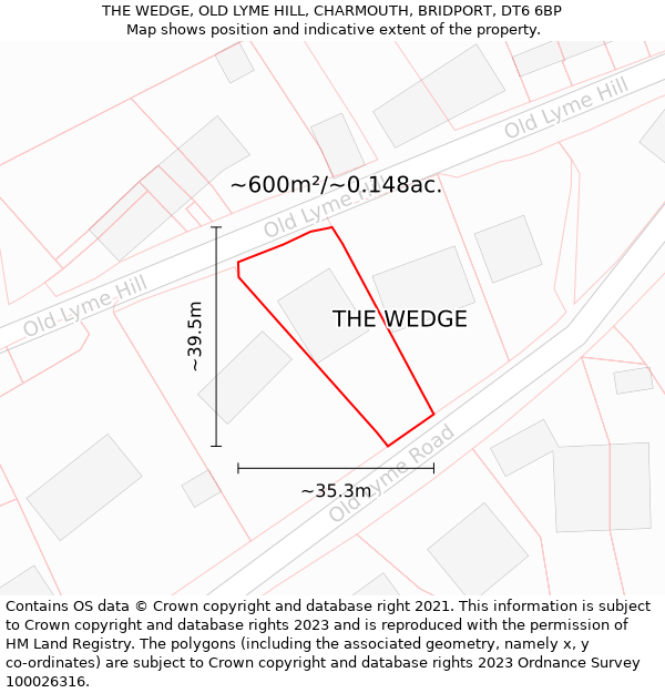 THE WEDGE, OLD LYME HILL, CHARMOUTH, BRIDPORT, DT6 6BP: Plot and title map