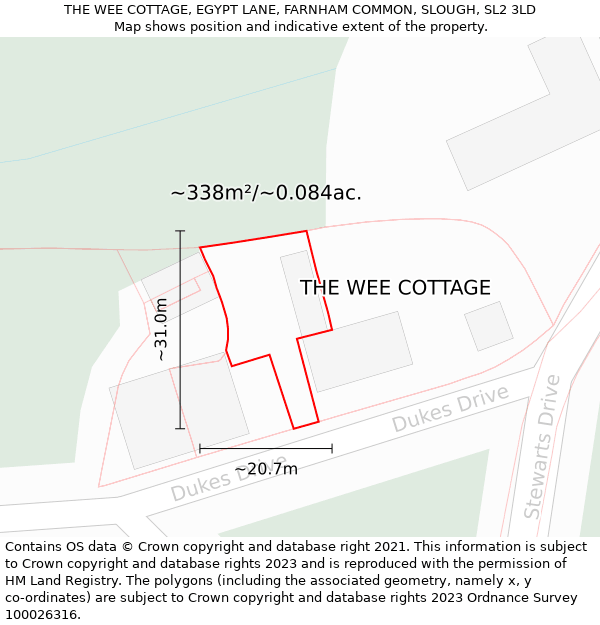 THE WEE COTTAGE, EGYPT LANE, FARNHAM COMMON, SLOUGH, SL2 3LD: Plot and title map