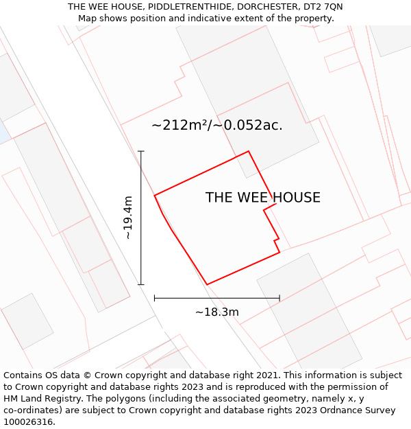 THE WEE HOUSE, PIDDLETRENTHIDE, DORCHESTER, DT2 7QN: Plot and title map