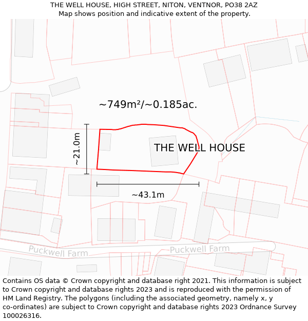 THE WELL HOUSE, HIGH STREET, NITON, VENTNOR, PO38 2AZ: Plot and title map