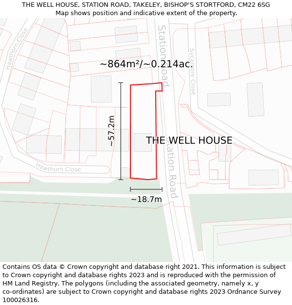 THE WELL HOUSE, STATION ROAD, TAKELEY, BISHOP'S STORTFORD, CM22 6SG: Plot and title map