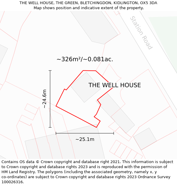 THE WELL HOUSE, THE GREEN, BLETCHINGDON, KIDLINGTON, OX5 3DA: Plot and title map